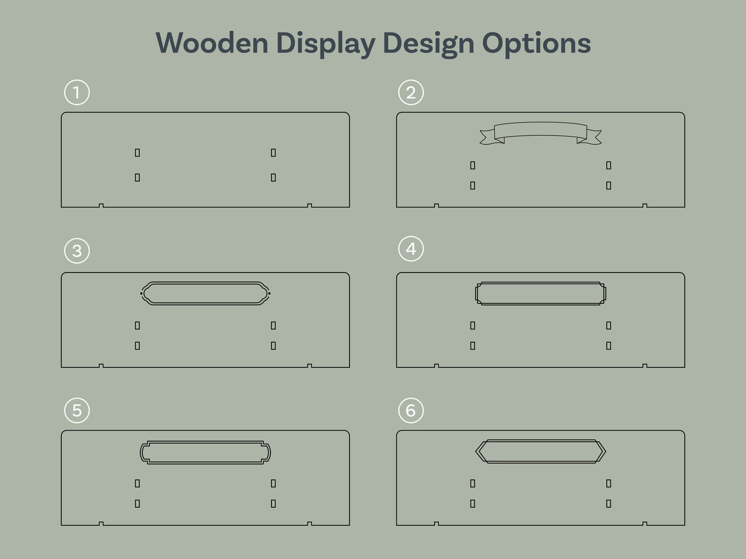 design options for a wooden display, which can be included with a pair of engraved drumsticks