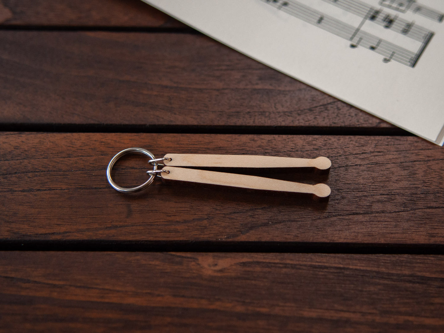 Drumsticks keychain made from maple wood