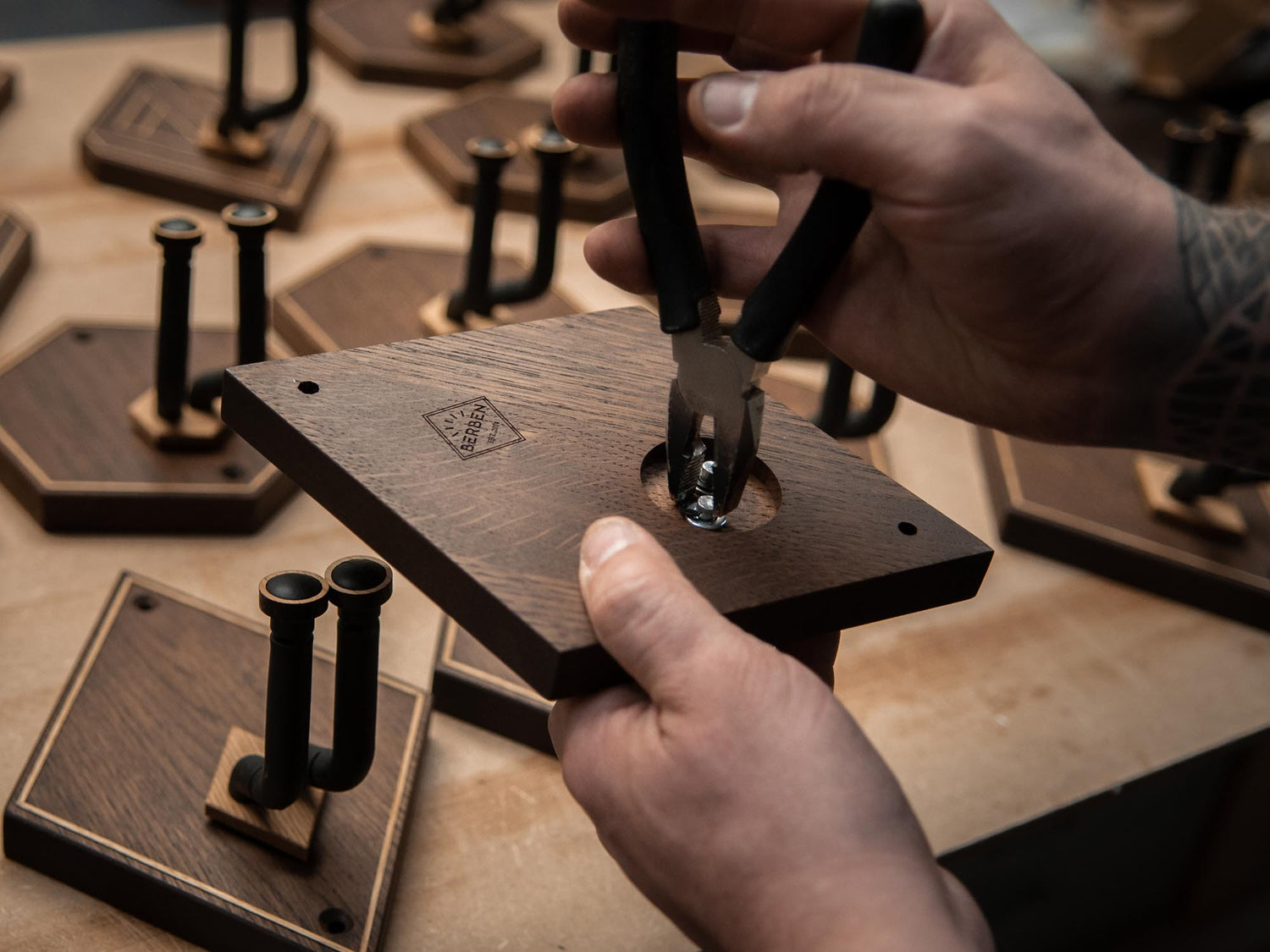 Rogier working on some guitar wall mounts